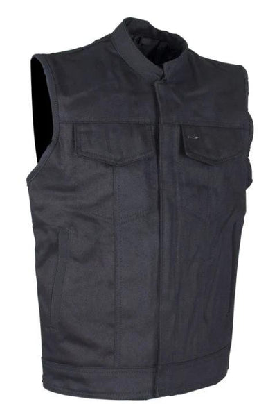 Front View of Classic Black Denim Concealed to Carry Motorcycle Vest