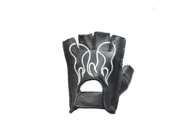 Motorcycle Riding Fingerless Gloves with White Flames
