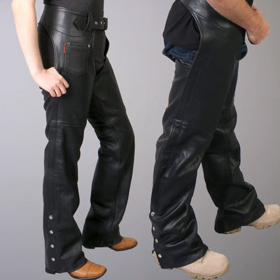 Side view. Leather Unisex Motorcycle Chaps