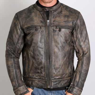 Front view. Brown Distressed Leather Jacket 
