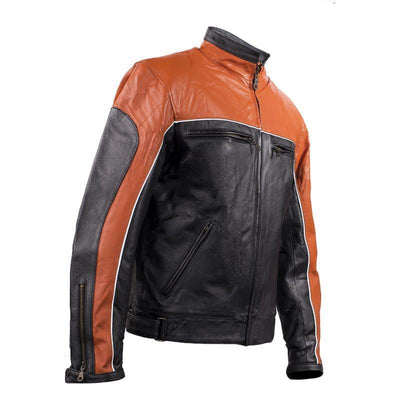 Classic Black and Orange Racer Jacket with reflective piping