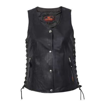 Ladies Black Lambskin leather vest with side laces