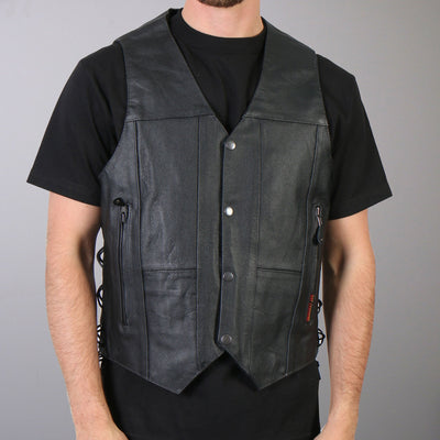 Front view. Leather riding motorcycle vest.